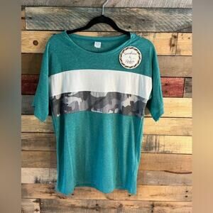 Sunshine &‎ Rodeos Turquoise Camo Stripe Top Size Small